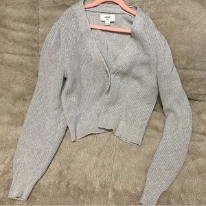 AERIE medium gray button up cardigan. Cropped.